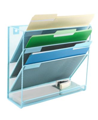 Mesh Desk File Organizer Wall Mount Vertical Document Holder With Bottom Tray For Office Home