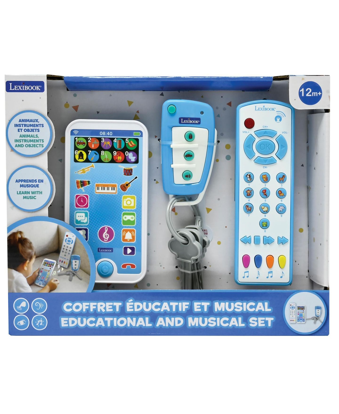 Детские игрушки Lexibook Educational Musical Set with Animals Telephone, Remote Control and Key Ring, 3-Piece Set, от 3 лет, цвет: Белый — фото 5