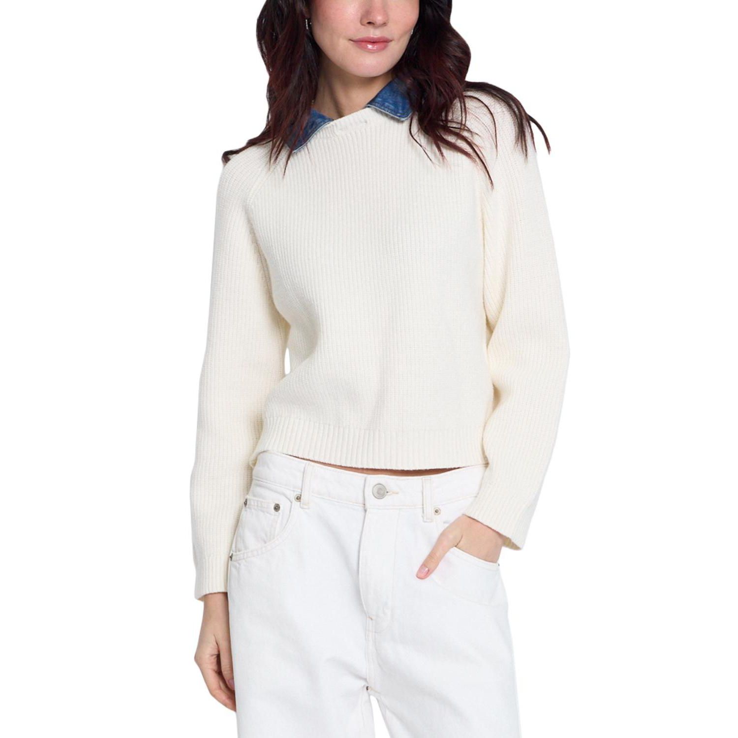 Women's Nash Ribbed-Knit Denim Long-Sleeve Sweater
