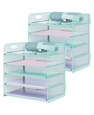 5 Tier Mesh Desk File Organizer with Handle for Office Classroom Home