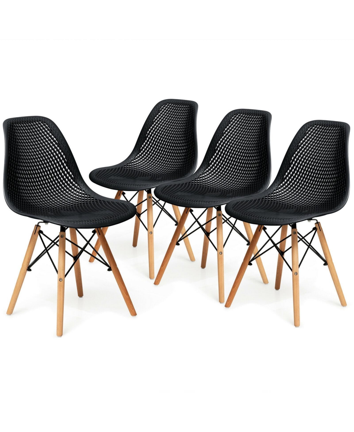 Mecale 4 Pieces Modern Plastic Hollow Chair Set with Wood Leg