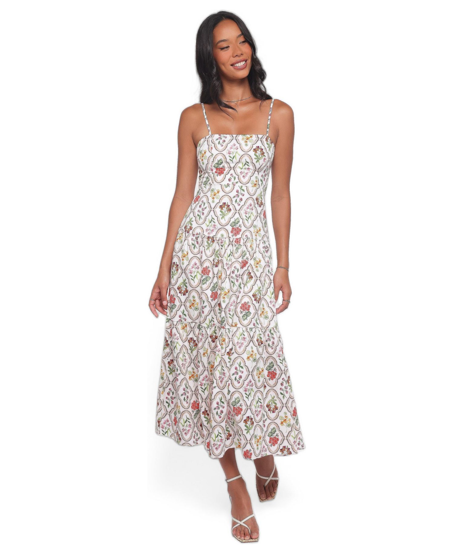 Women's Botanique Floral-Print A-Line Square Neck Midi Dress