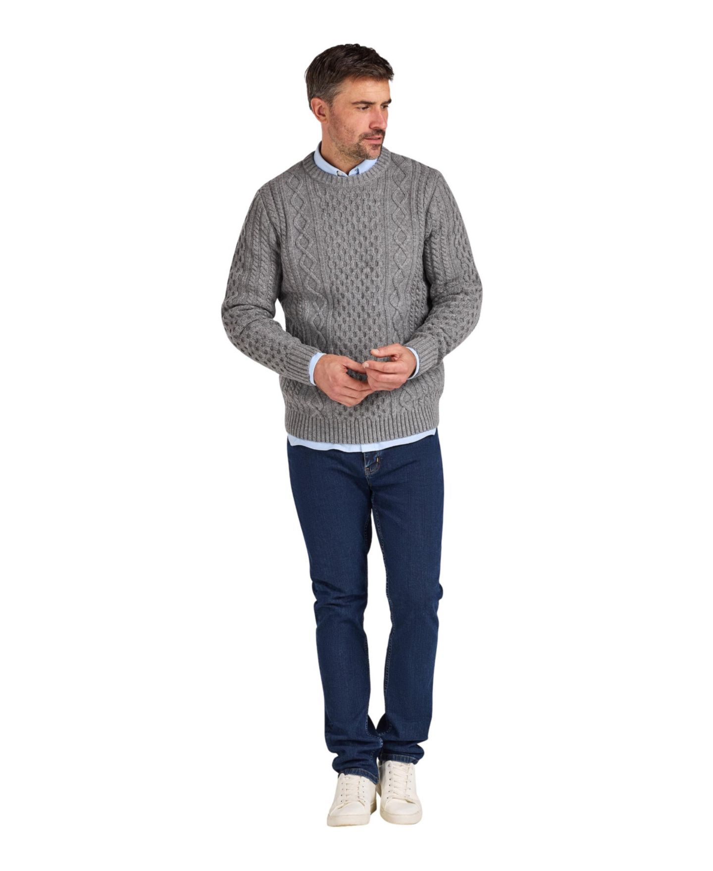 Мужской свитер Raging Bull Chunky Cable-Knit Relaxed-Fit Crewneck, цвет: Серый меланжевый — фото 4
