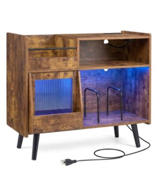 LED Record Player Stand with a Sliding Glass Cabinet Door