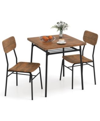 3 Piece Dining Table Set for 2 Wood Square Table with Metal Frame