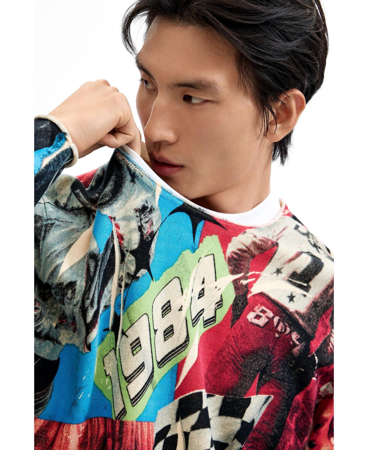Мужской свитер Desigual Graphic Design 1984 Motif Cotton, цвет: Тёмный серый — фото 3