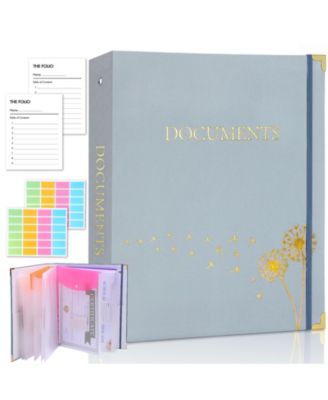 3 Ring Linen Binder Folio File Organizer 9 Pockets Labels Expanding Document Storage