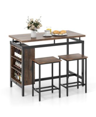 3 Pieces Dining Table Set with 3 Tier Storage Shelf and Metal Frame