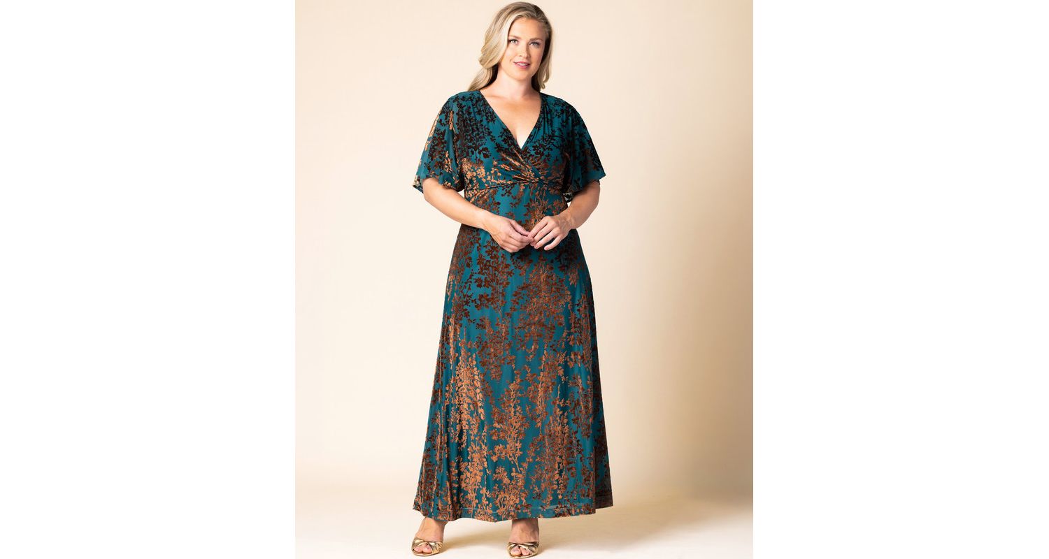 Plus Size Twilight Velvet Surplice V-Neck Empire-Waist Gown