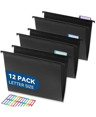 Plastic Hanging File Folders 12 Pack Sturdy Easy Clean Expandable With Label Tabs