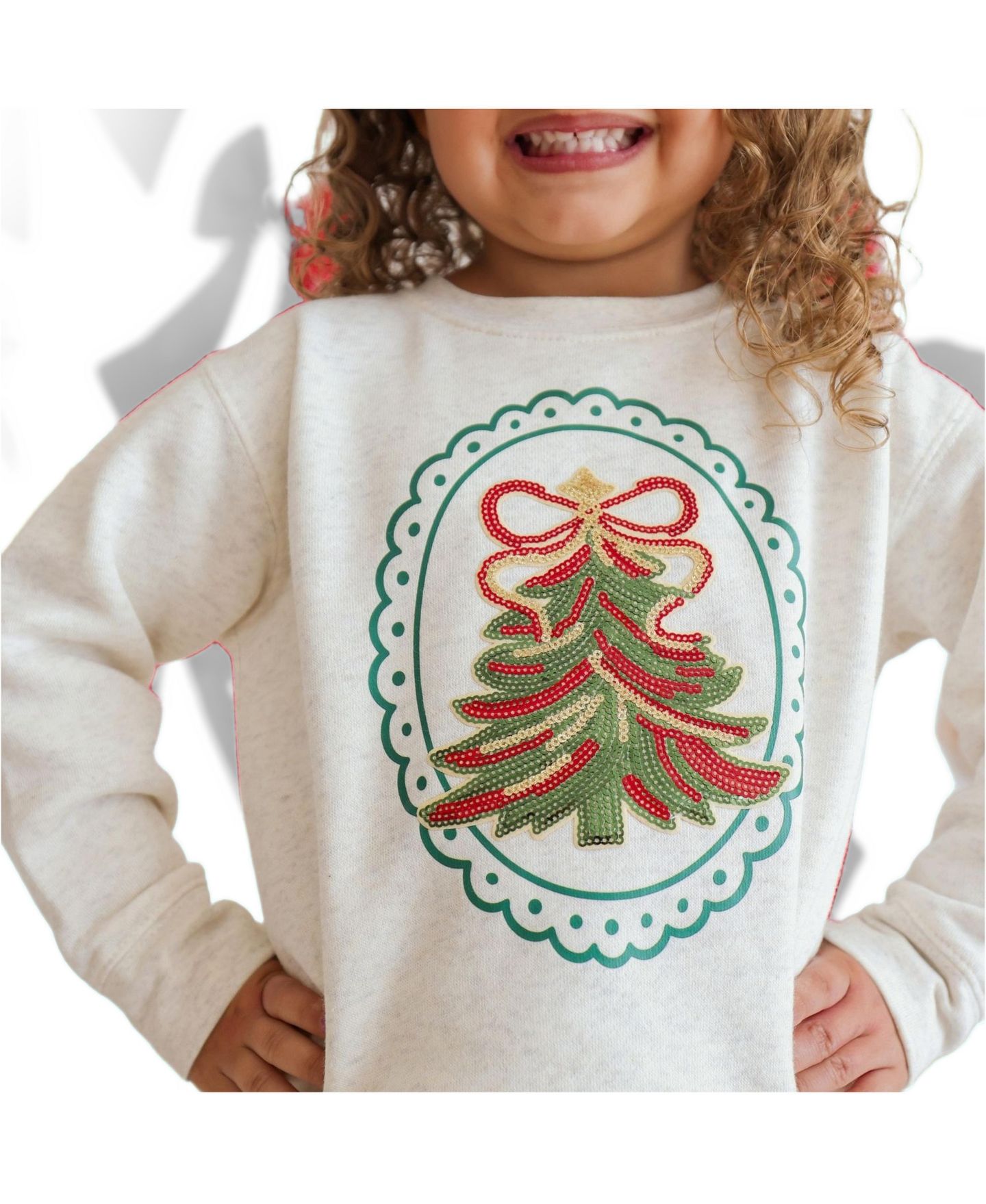 Толстовка Sweet Wink Sequin Christmas Tree Patch для девочек, цвет: Натуральный меланжевый — фото 3