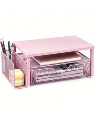 Monitor Riser Desk Organizer With Drawer Pen Holders Office Storage
