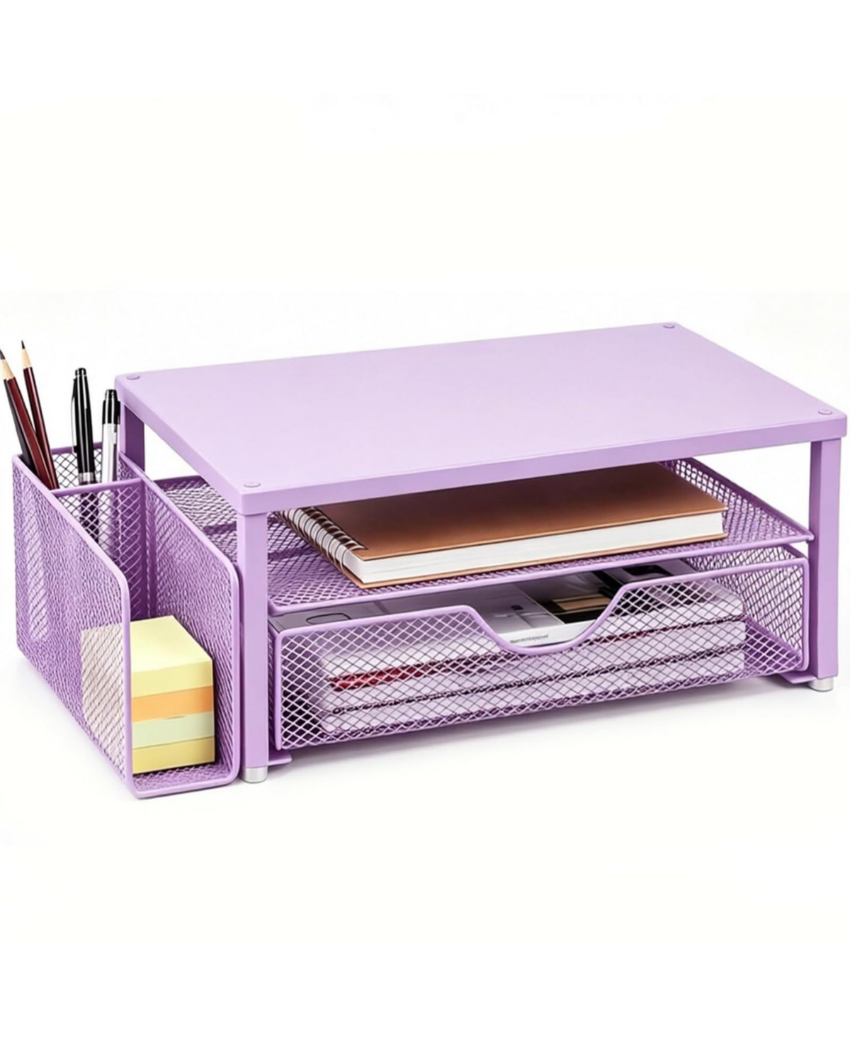 Four Candies Monitor Riser Desk Organizer With Drawer Pen Holders Office Storage - Purple metal