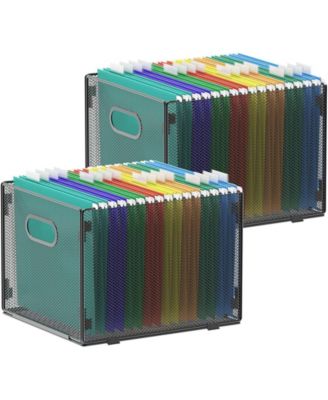 2 Pack Hanging File Organizer, Mesh Letter Size Filing Box with Handles for Home Office Storage