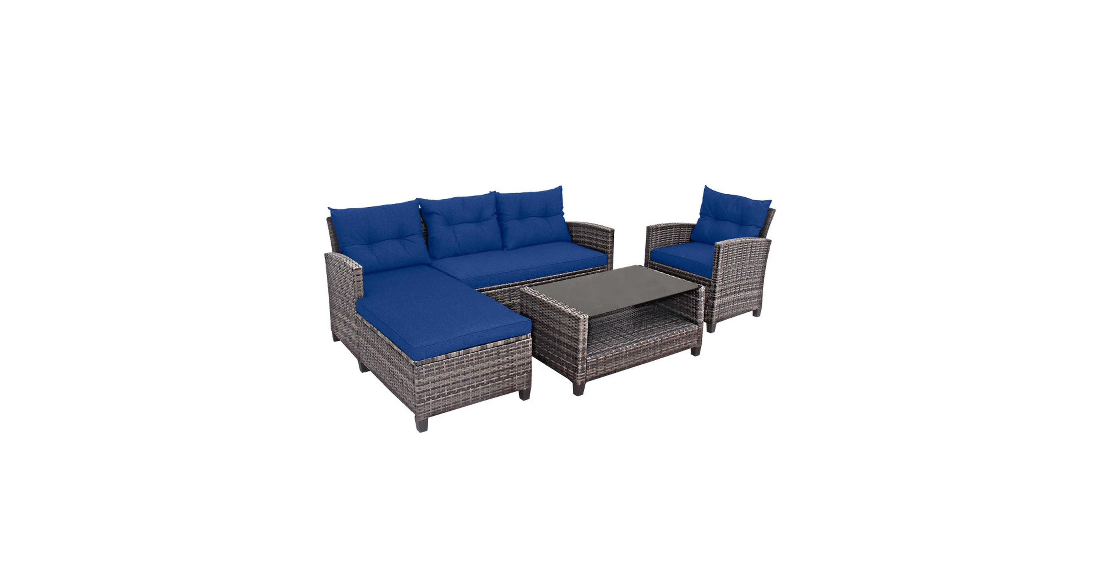 Gouun 4-Piece Outdoor Rattan Sofa Set with Coffee Table