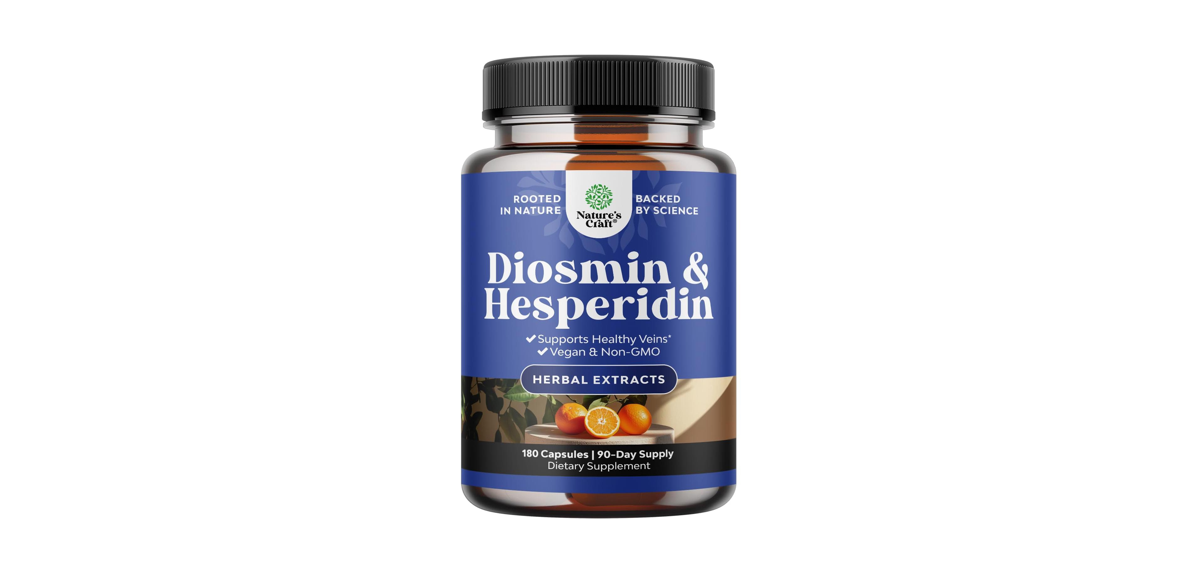 Nature's Craft Diosmin and Hesperidin Complex 1000 Milligram Per Serving Citrus Aurantium Extract 180 Count