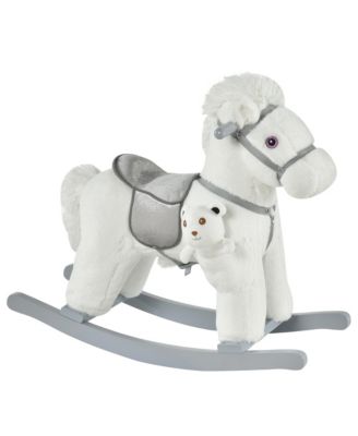Kids Plush Ride-On Rocking Horse with Bear Toy, Toddler Rocking Chair with Realistic Sounds and Wood Runners for Ages 3 and Up, Holds 66 lbs