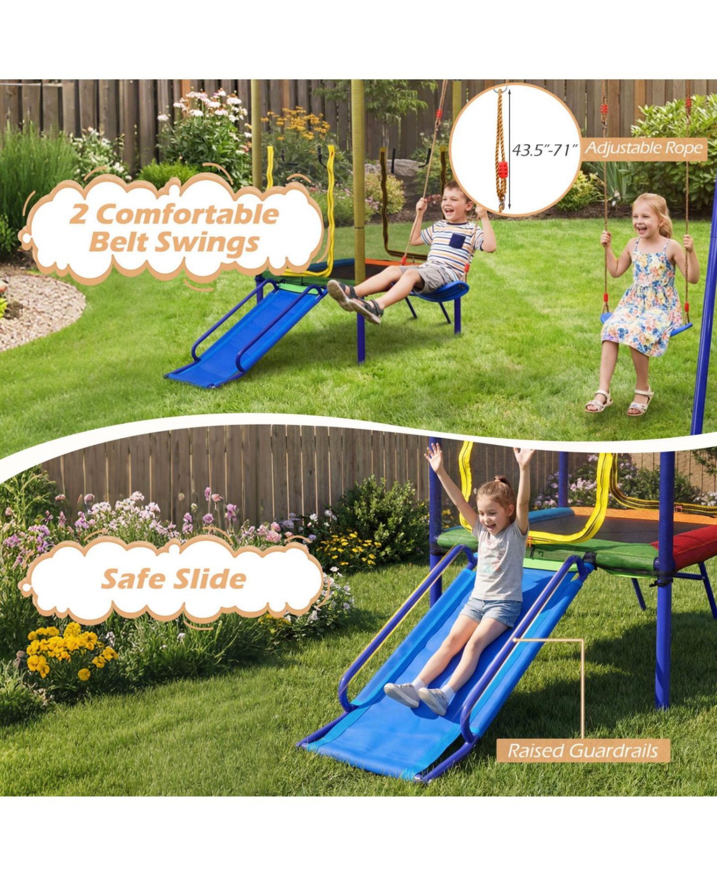 Детские игрушки Glintex 5-in-1 Backyard Playset with 40 in Trampoline, Slide, Swing Set, 330 lb Capacity, Ages 8+, цвет: Жёлтый — фото 7