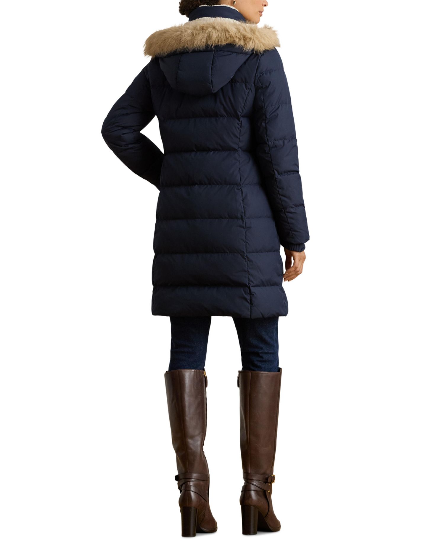 Petite Faux-Fur-Trim Hooded Puffer Coat