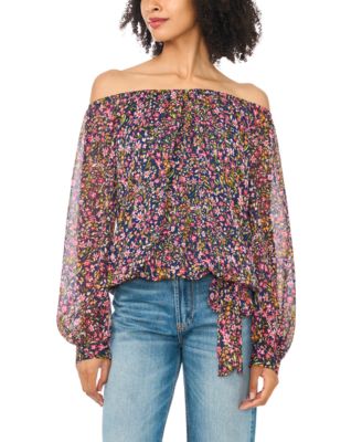 Women's Off-the-Shoulder Balloon-Sleeve Tie-Front Blouse