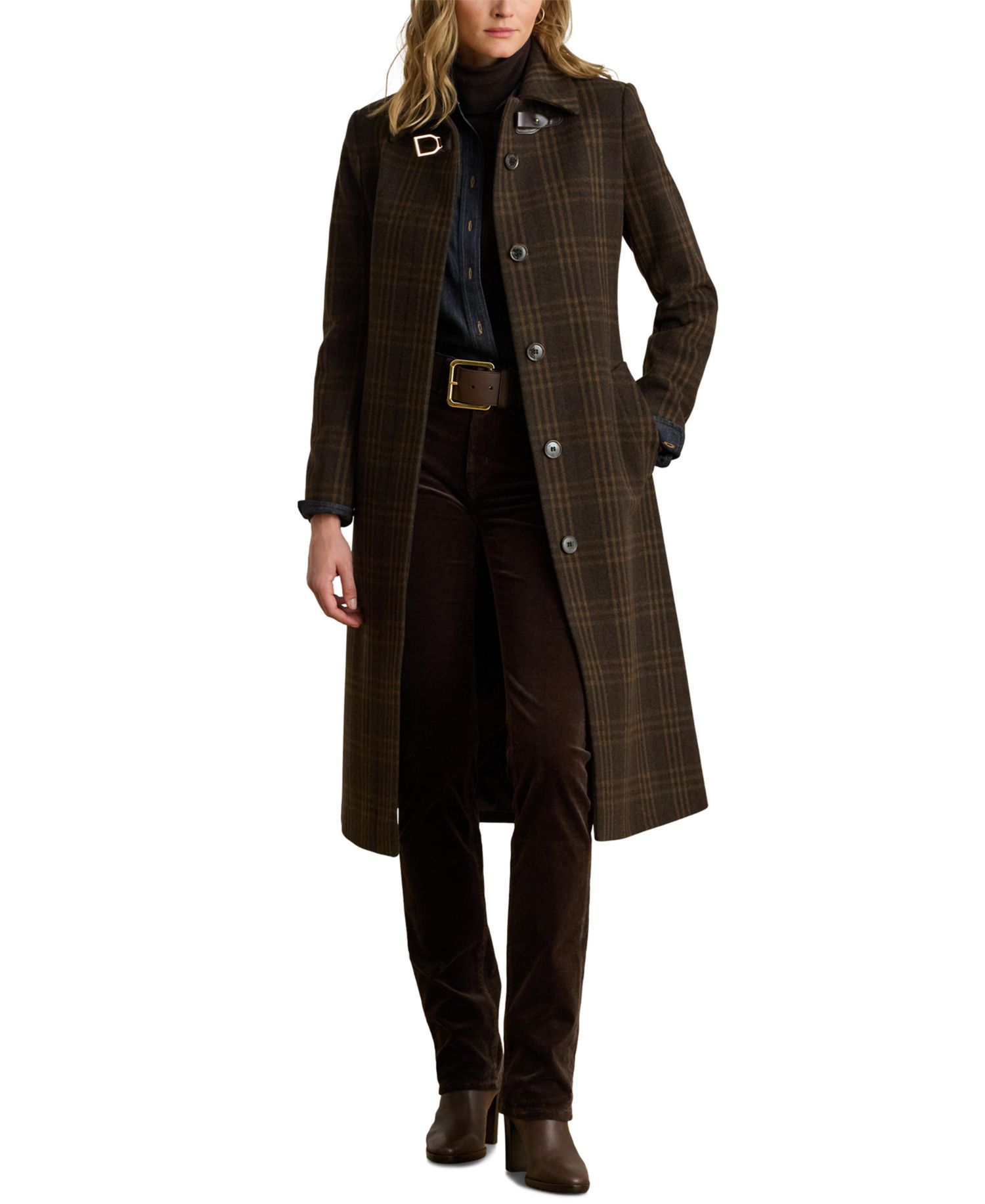 Women's Plaid Wool-Blend Belted Coat