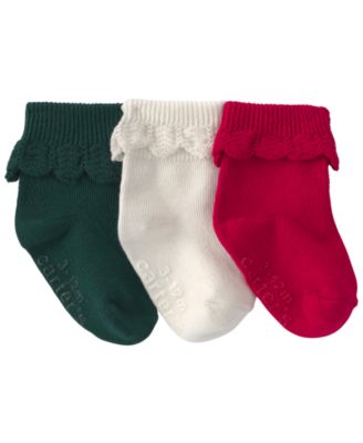 Baby Girls' Foldover Ruffle Ankle Cotton-Blend Socks, 3-Pack