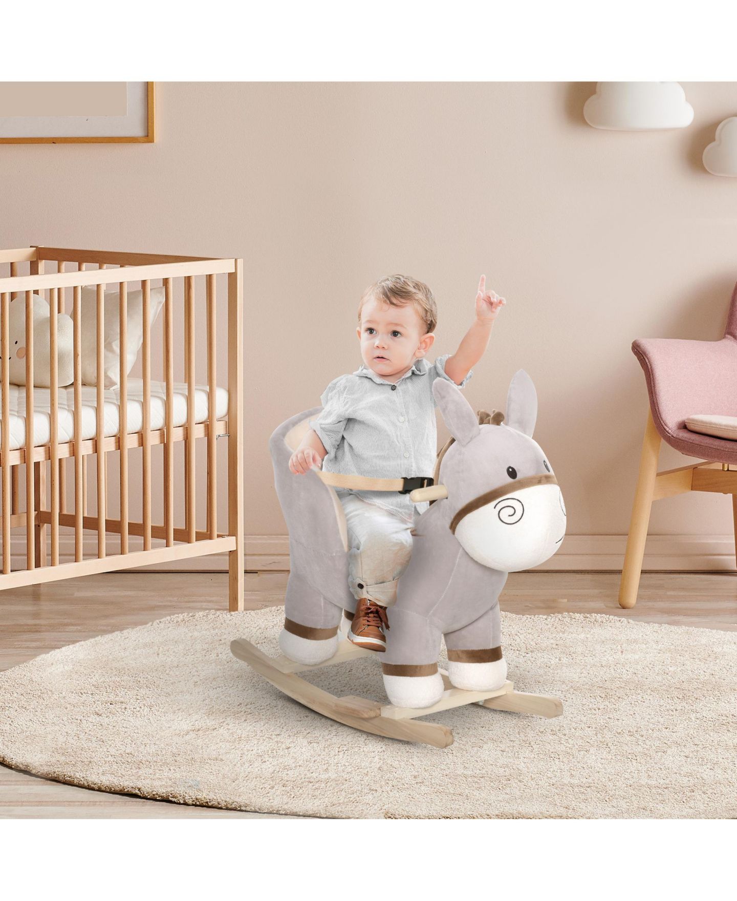 Детская мягкая игрушка Glintex Donkey Rocker Plush Sound Rocking Horse, 88-lb Capacity, Ages 18-36 Months, цвет: Светлый серый — фото 2