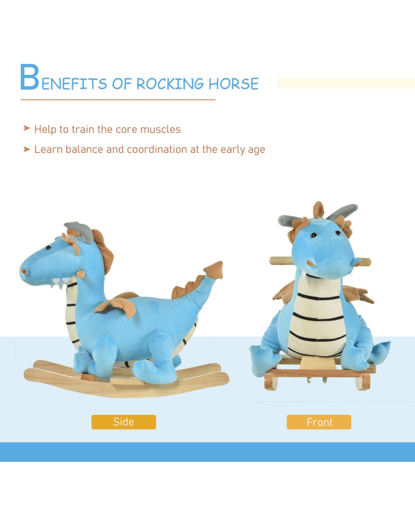 Детская мягкая игрушка Glintex Plush Rocking Dinosaur with Realistic Dinosaur Sounds, Holds 66 lbs, Ages 18-36 Months, цвет: Синий — фото 5