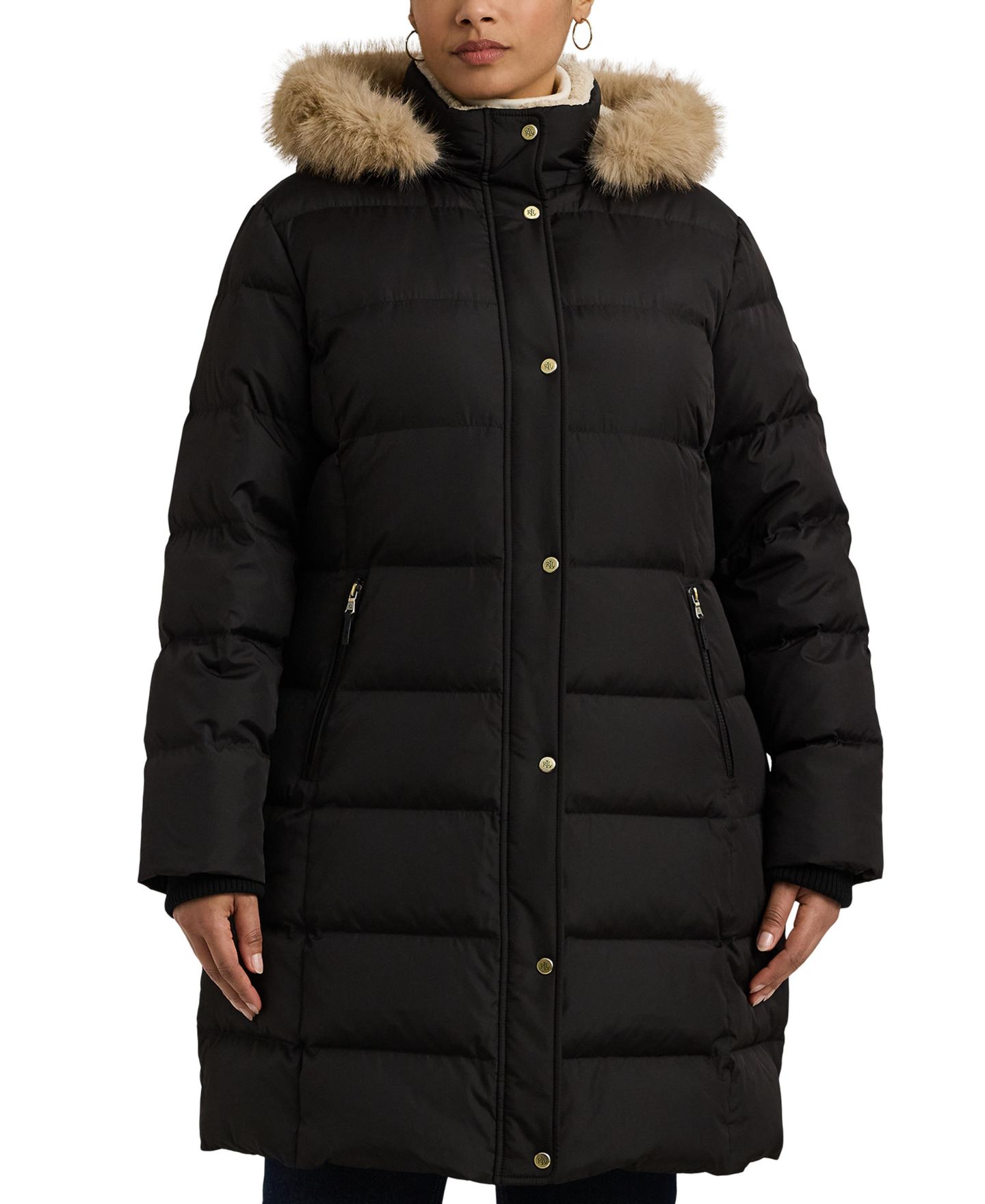 Женская куртка Lauren Ralph Lauren Faux-Fur Hooded Puffer Coat PXXS-3X, цвет: Чёрный — фото 7