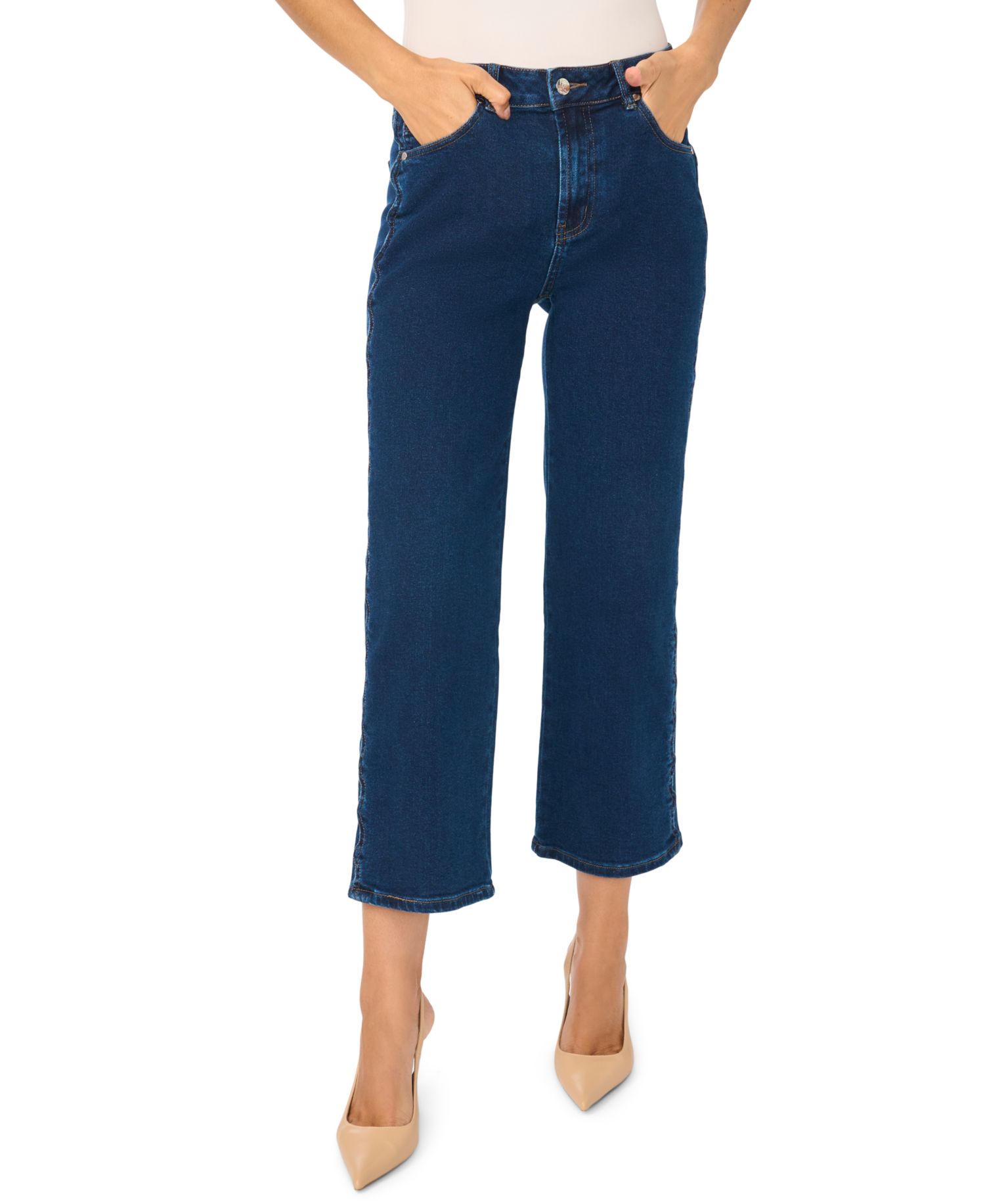 Women's High-Waisted Scallop-Detail Straight Jeans