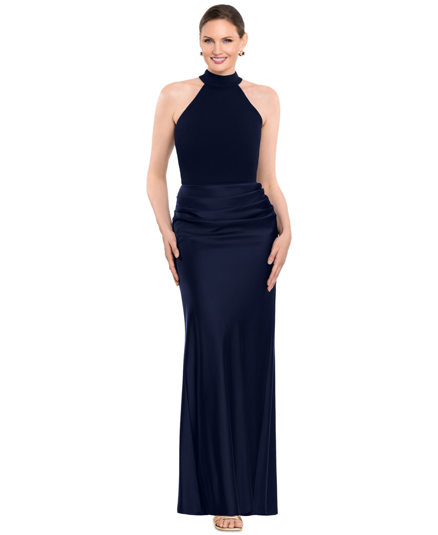 Women's Jamie Mock-Neck Satin Mermaid-Hem Gown
