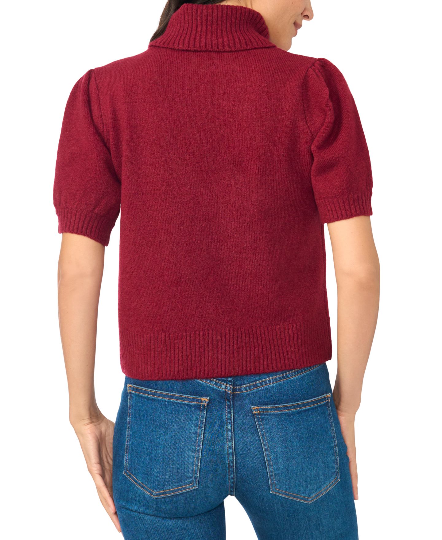 Женский свитер CeCe Turtleneck Puff-Sleeve Short-Sleeve, цвет: Глубокий мерло — фото 3