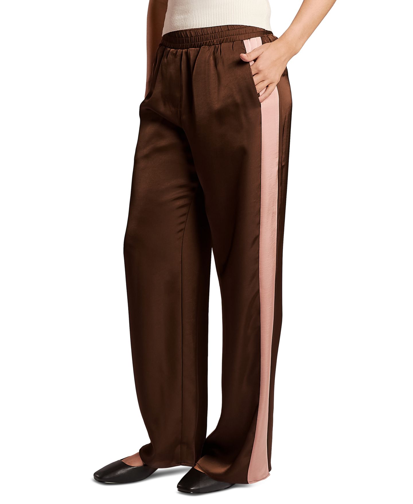 Женские брюки 4th & Reckless Tiffany Wide-Leg Satin High-Rise, цвет: Коричневый / Розовый — фото 1