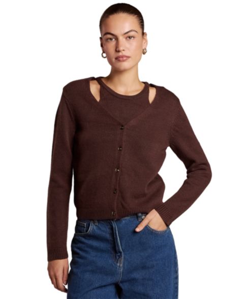 Женский кардиган 4th & Reckless Candide Long-Sleeve V-Neck Shoulder-Cutout, цвет: Шоколадный