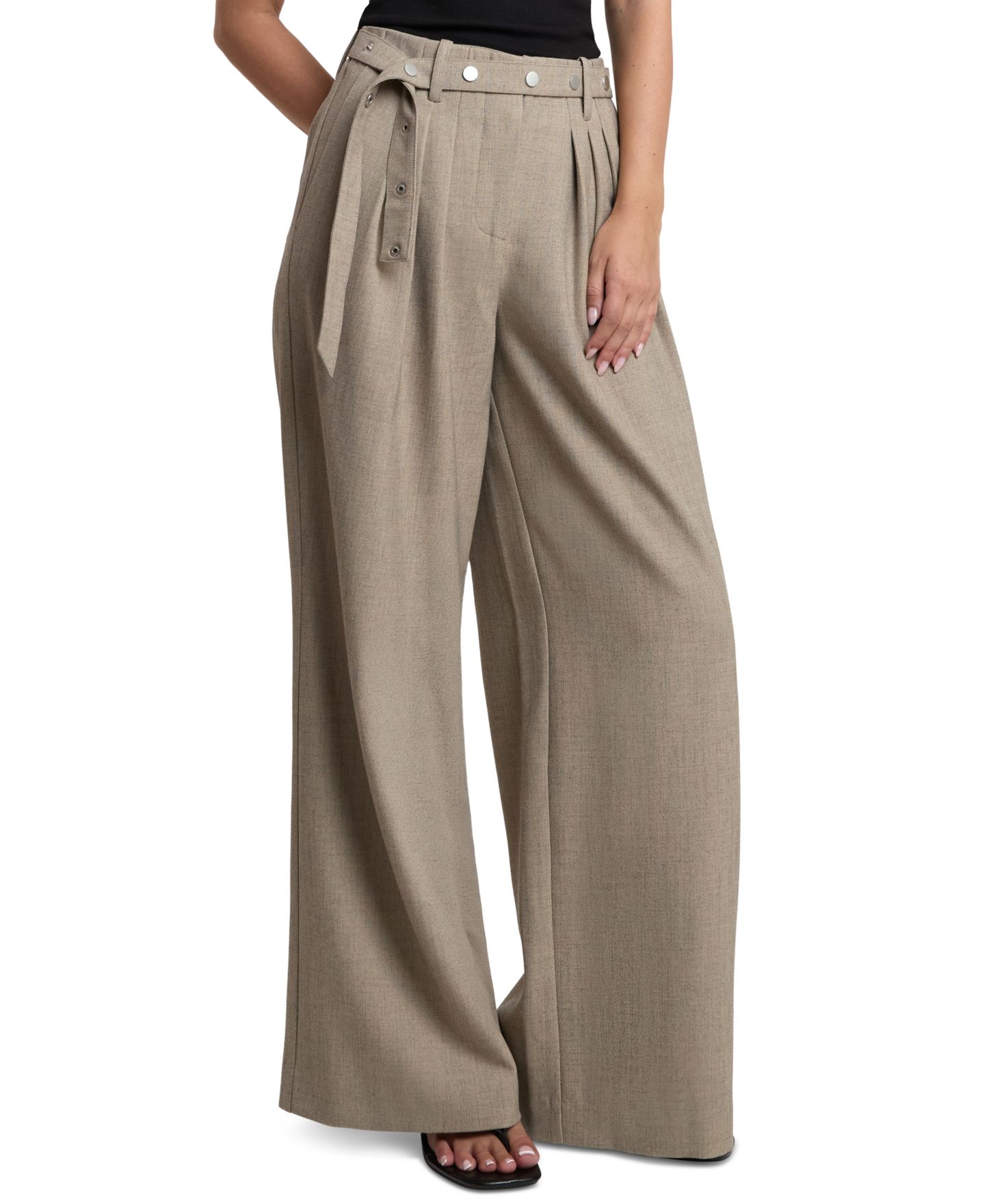Женские брюки 4th & Reckless Eleonora Wide-Leg Pleated High-Rise, цвет: Серый — фото 1