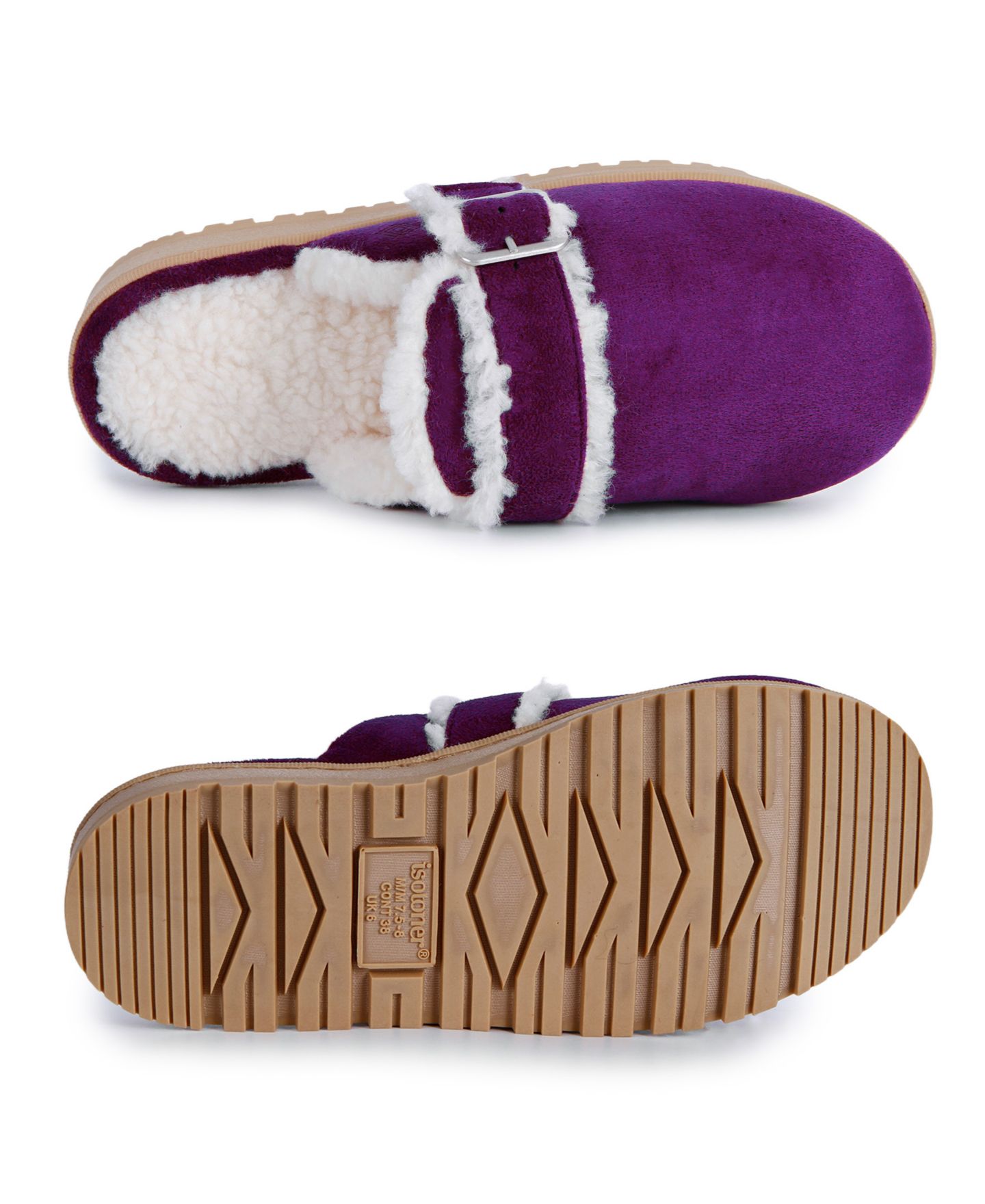 Женские тапочки Isotoner Signature Buckle Scuff Sherpa Slippers, цвет: Инжирный — фото 4