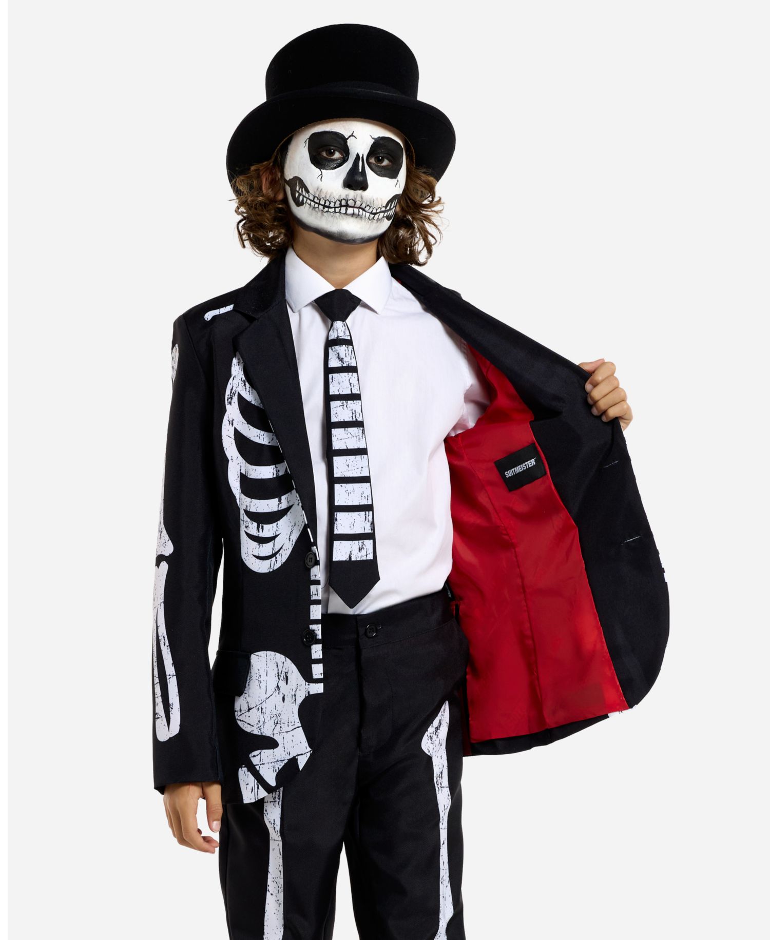 Boys' 4-20 Skeleton Grunge Halloween Jacket, Pants, and Tie, 3-Piece Set