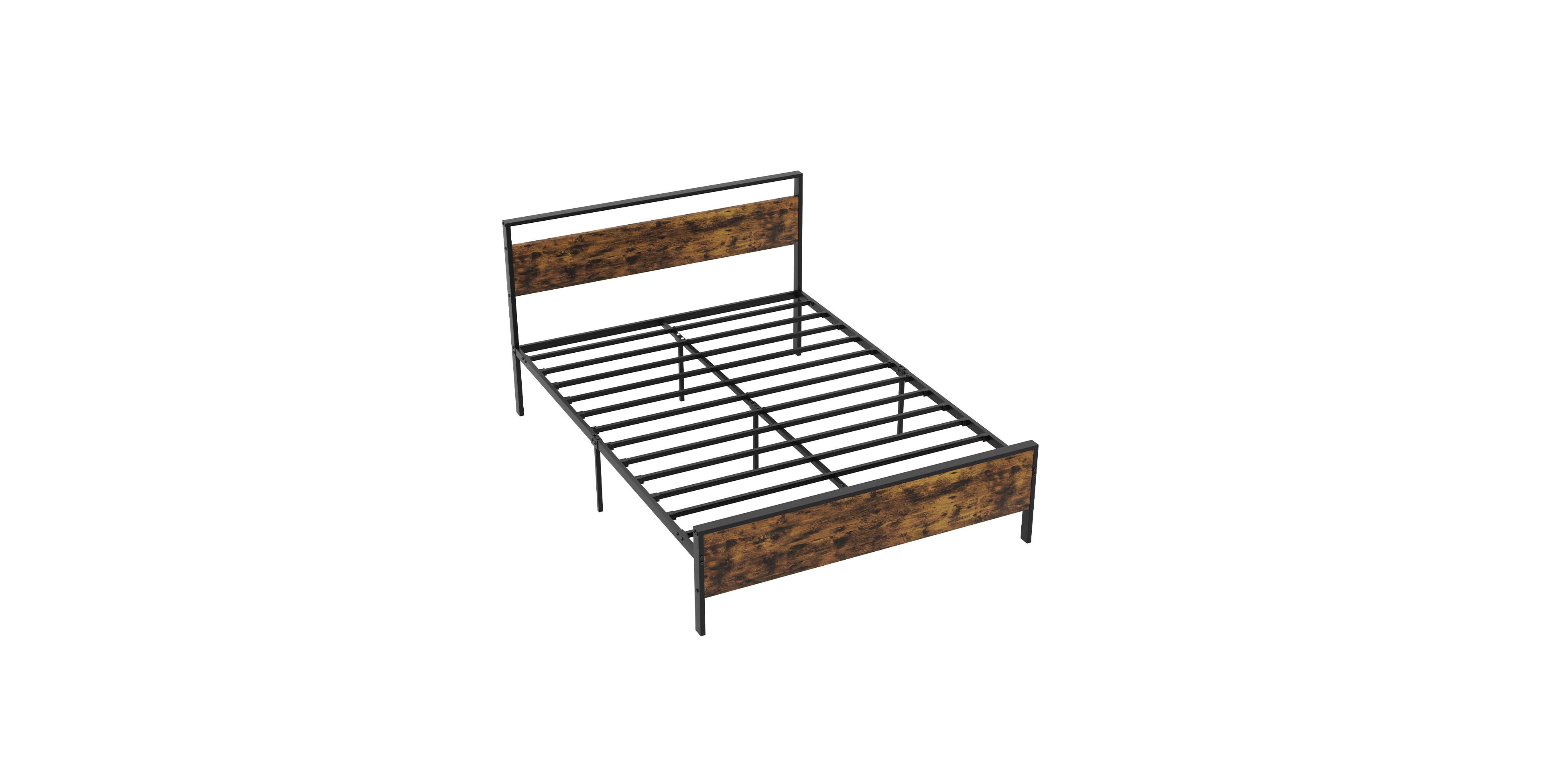 Mecale Queen Metal Bed Frame Industrial Platform Bed with Wooden Headboard Queen Size