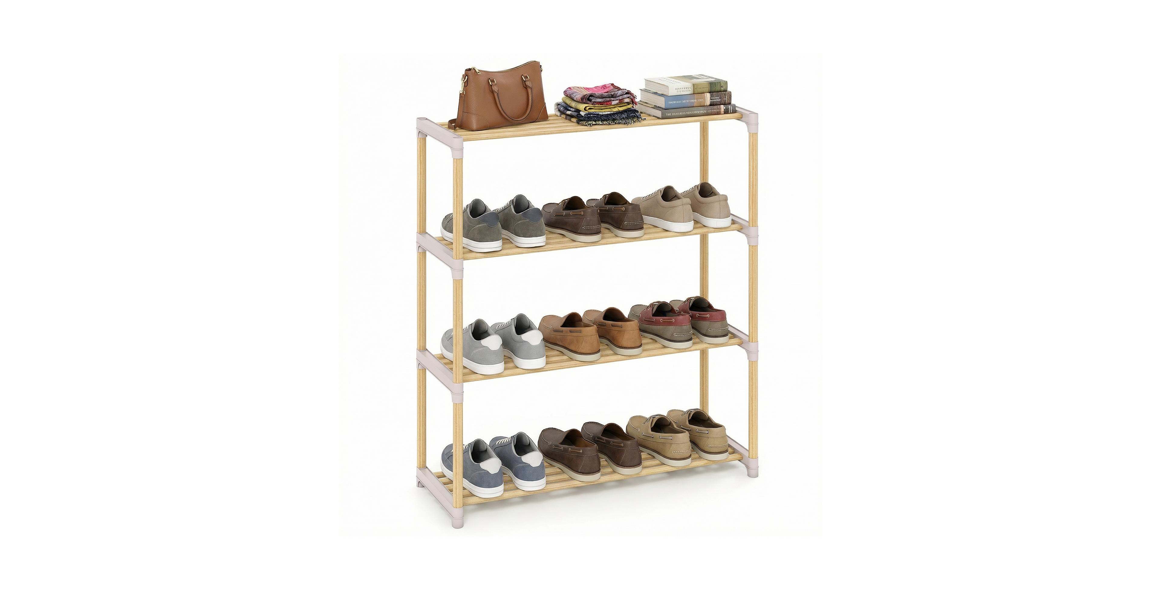 Mecale 3 4 Tier Solid Wood Shoe Rack with Slatted Open Shelves 4 Tier