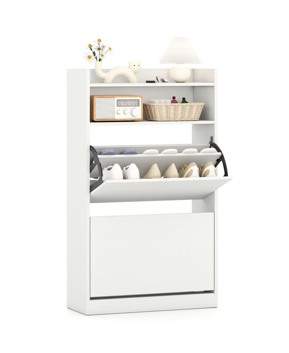 Mecale Shoe Storage Cabinet Hidden Shoe Rack with 2 Flip Drawers Adjustable and Removable Shelves