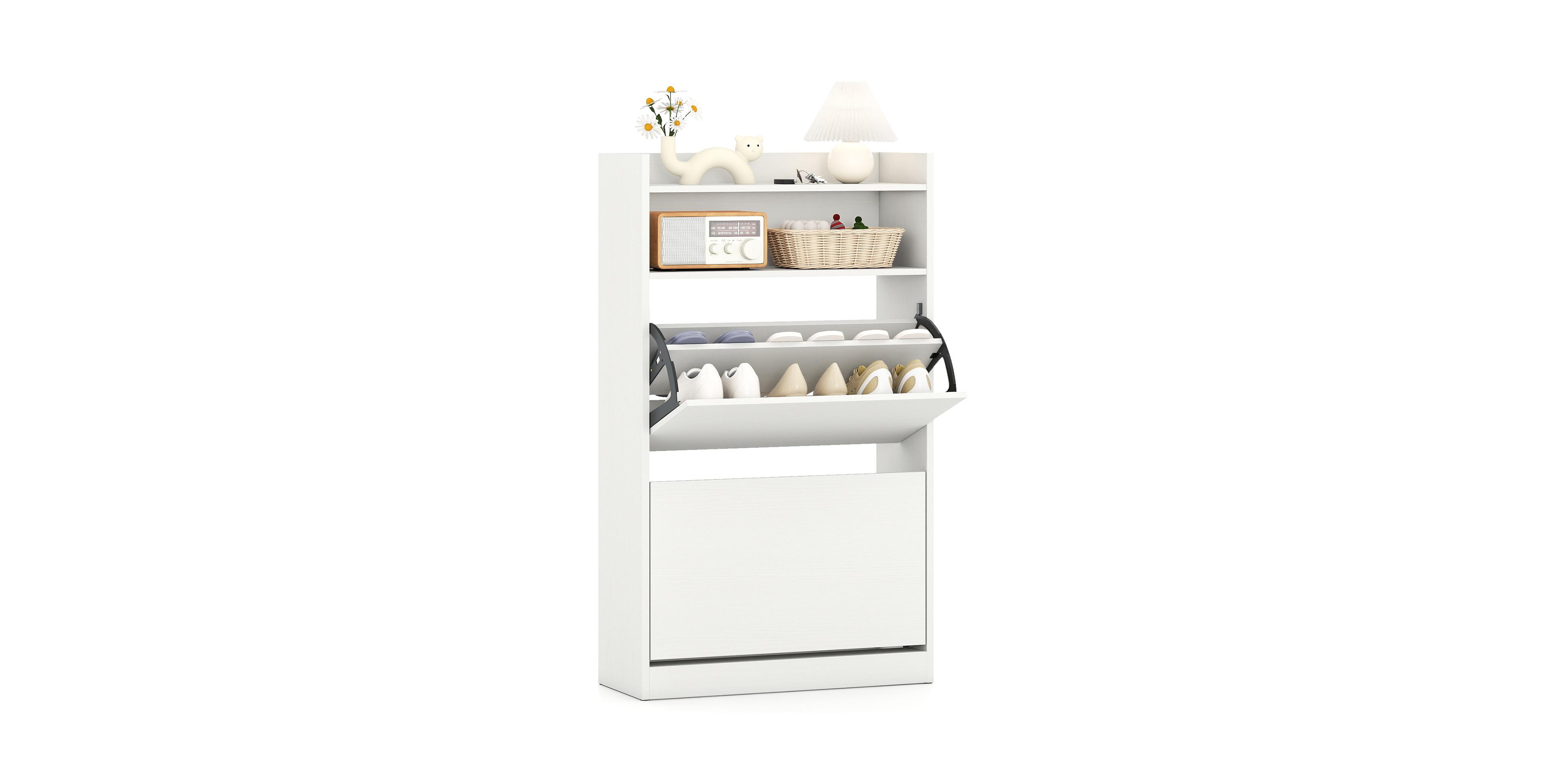 Mecale Shoe Storage Cabinet Hidden Shoe Rack with 2 Flip Drawers Adjustable and Removable Shelves