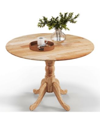 Wooden Dining Table with Round Tabletop and Curved Trestle