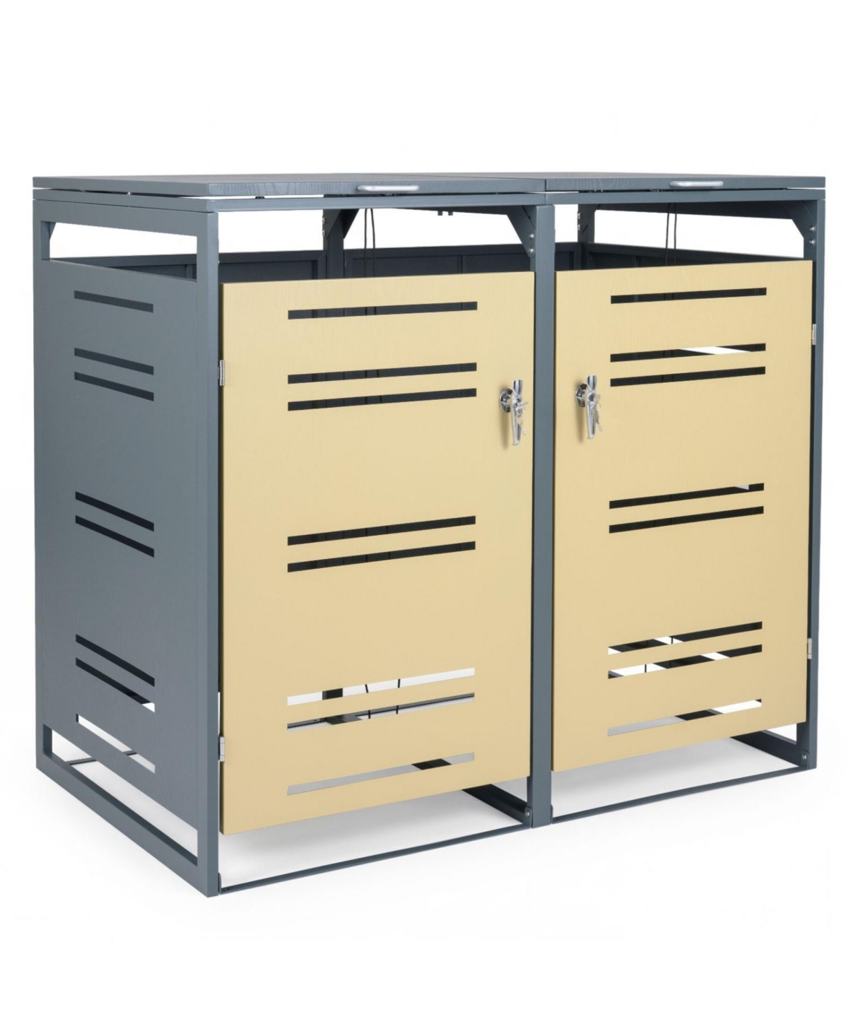 Mecale Metal Garbage Bin Storage Shed for 2 Trash Cans, Flat Top