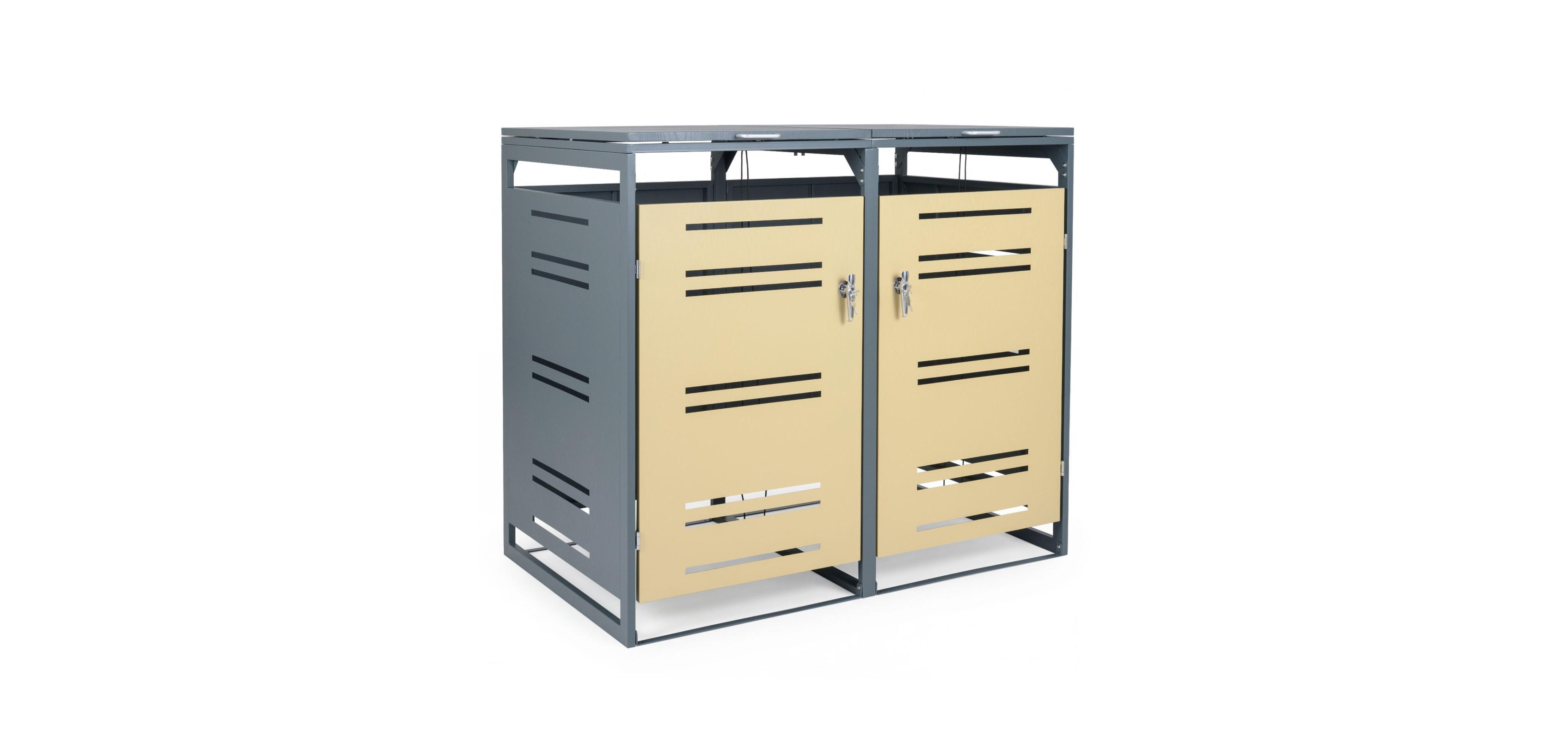 Mecale Metal Garbage Bin Storage Shed for 2 Trash Cans, Flat Top