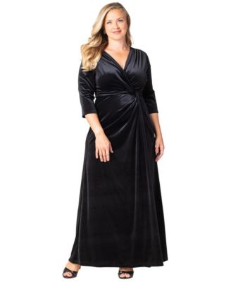 Plus Size Versailles Velvet Wrap 3/4-Sleeve Gown
