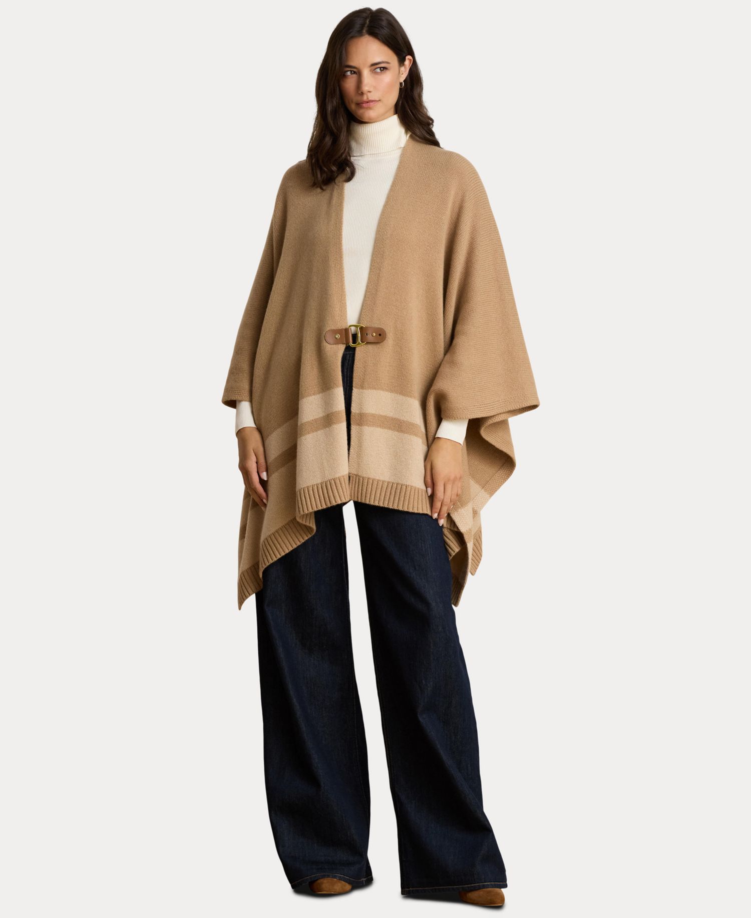 Women's Wool-Cashmere Two-Tone Buckle-Trim Poncho