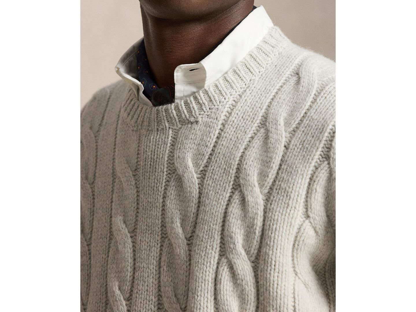 Мужской свитер Polo Ralph Lauren Relaxed-Fit Cable-Knit, цвет: Серый меланжевый — фото 3