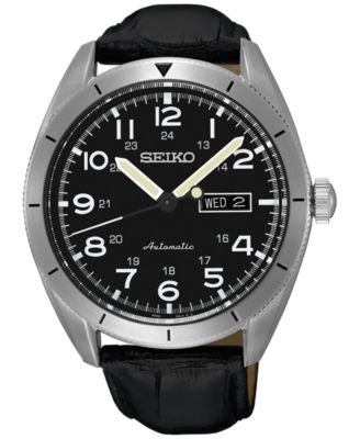 Seiko - Men's Automatic Black Leather Strap Watch 43mm SRP715