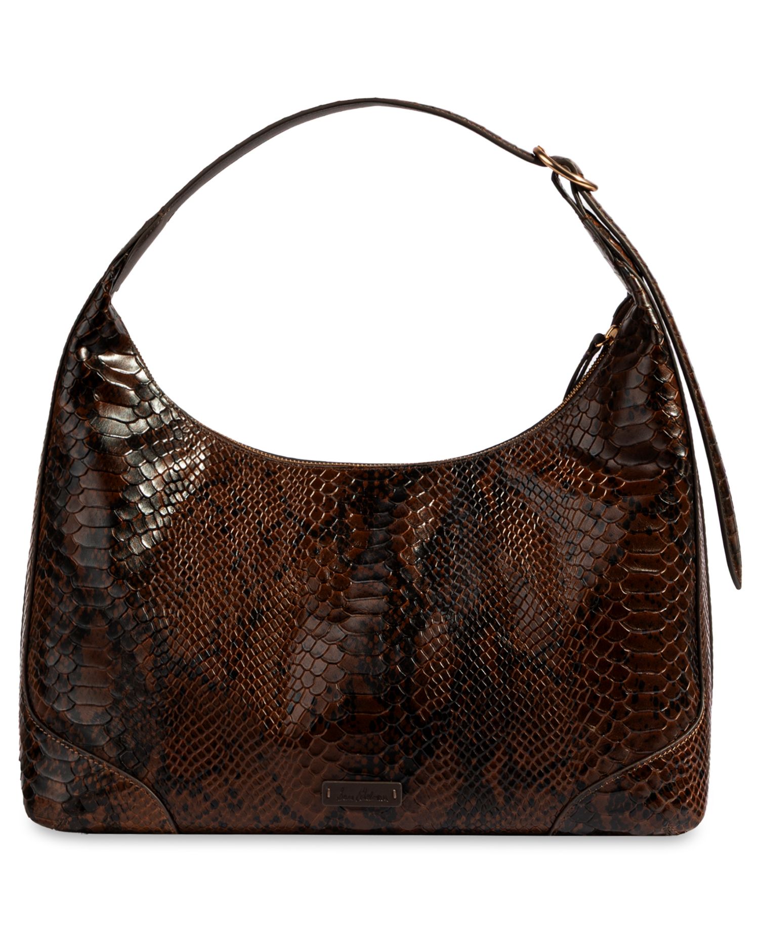 Elaina Embossed-Snake-Texture Zip-Top Medium Hobo Handbag