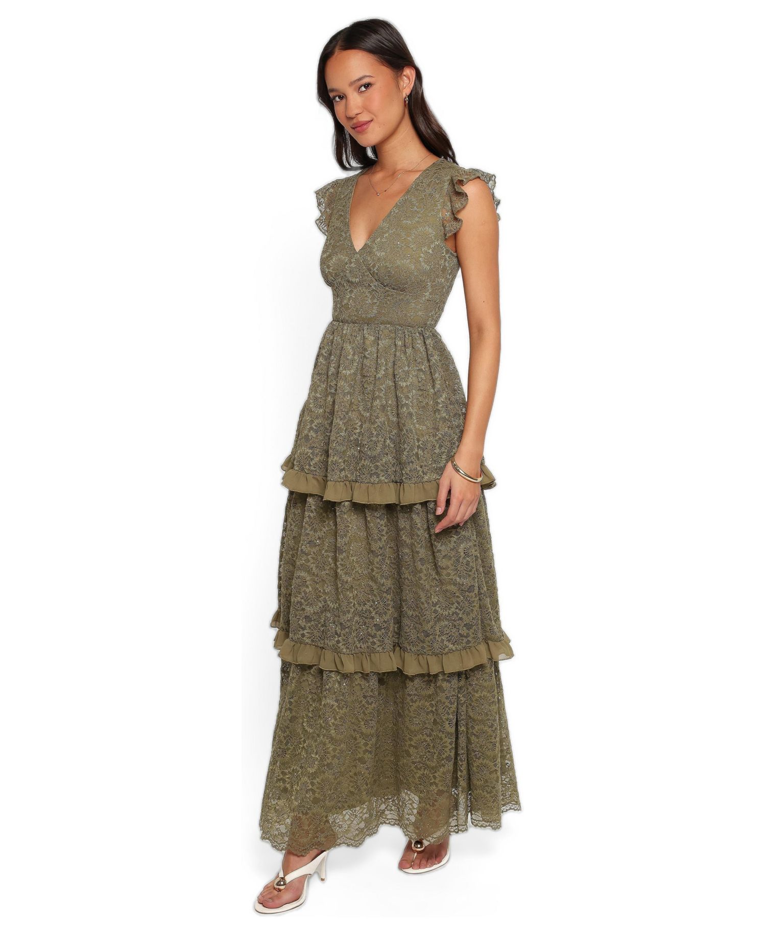 Women's Cataleya Wedding Guest V-Neck Tiered Lace Maxi Dress